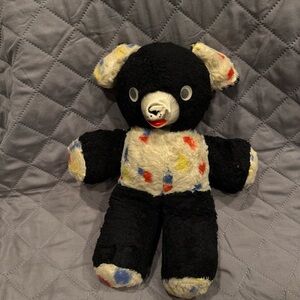 HTF Vintage 60s early70s Rubber Face Panda Bear Plush 12" Stiff Body Google Eyes